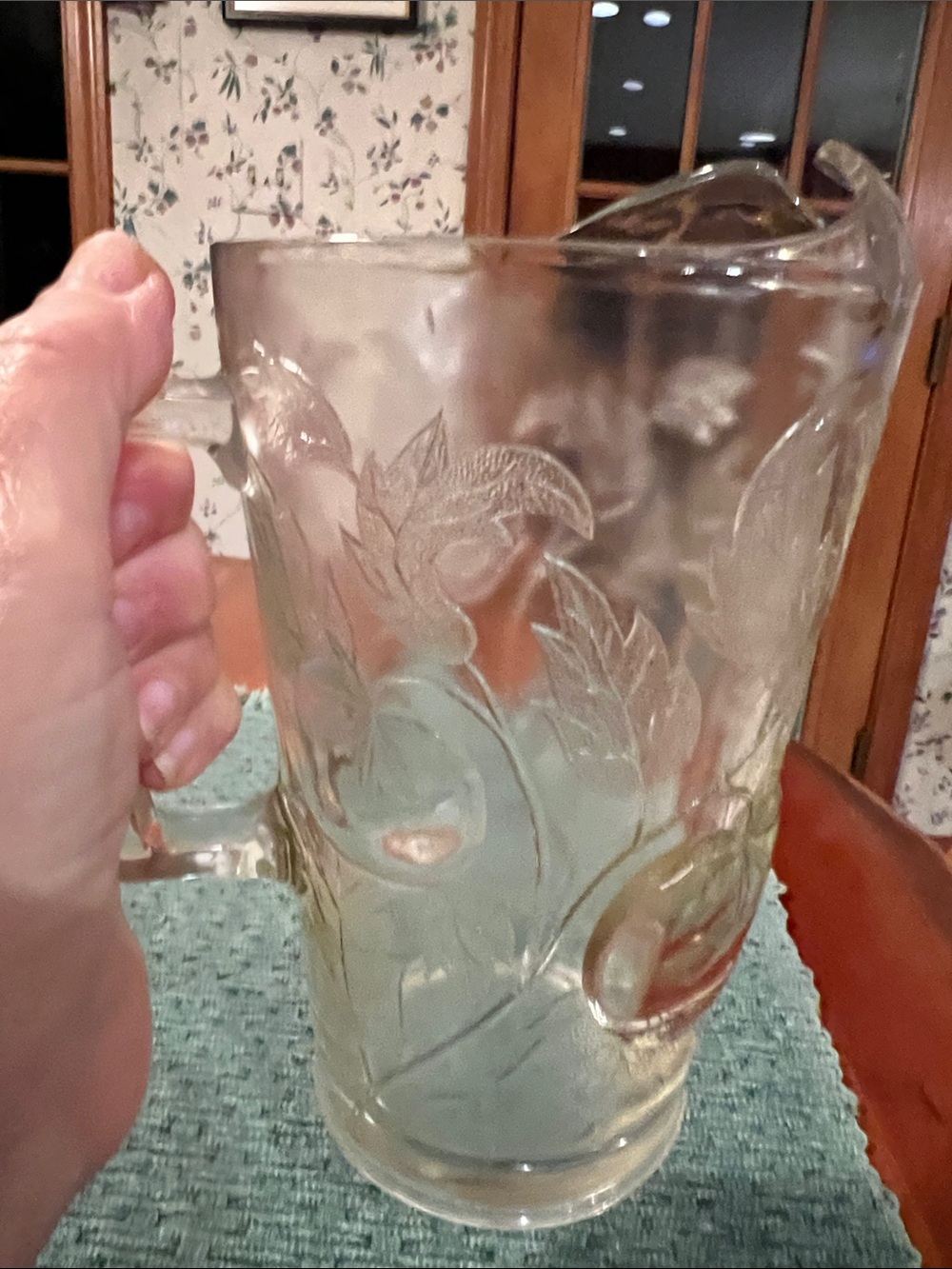 Embossed Leaf Glass Pitcher — Clear Serveware